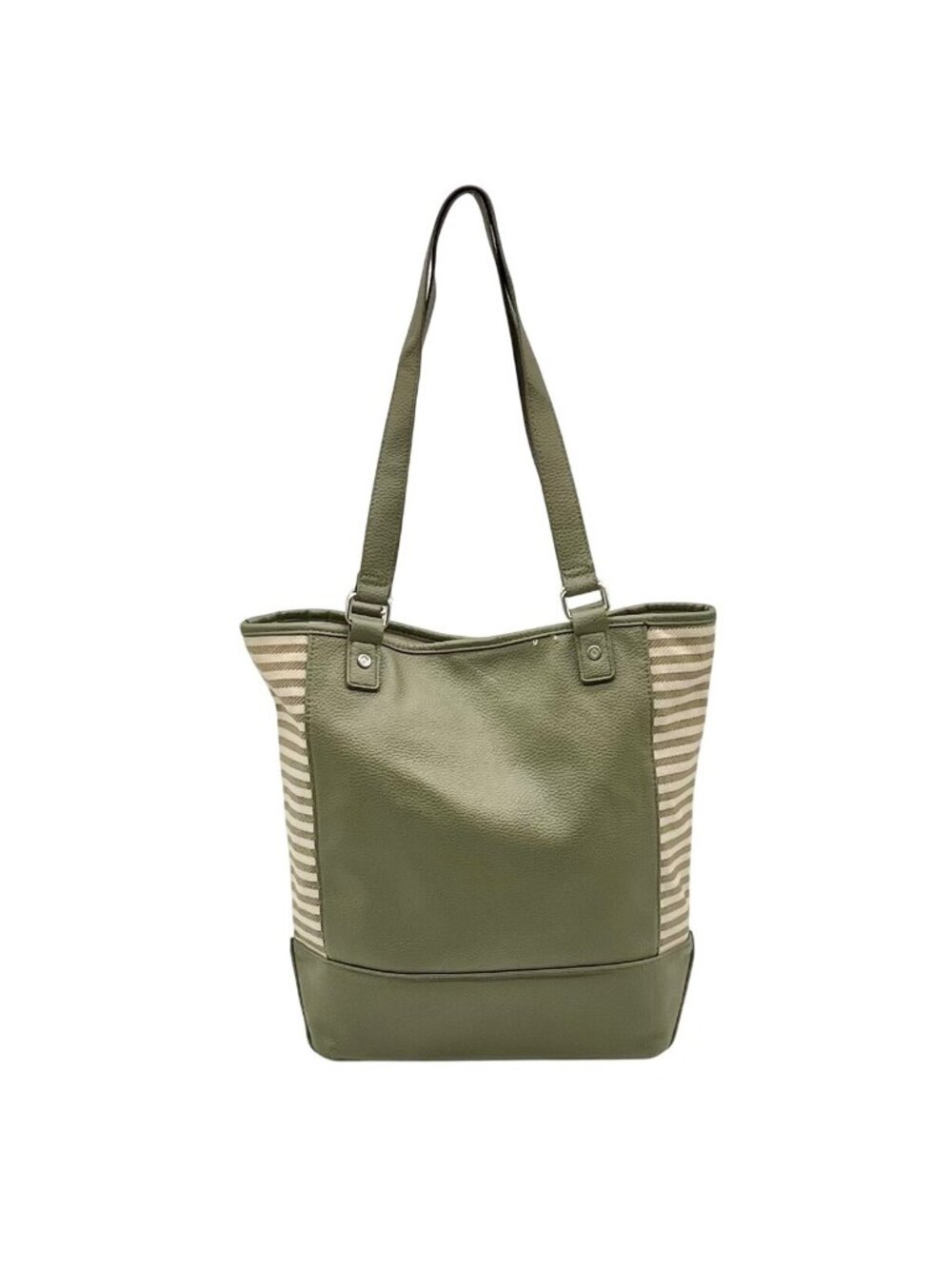 Olive Green Pebbled Faux Leather And Fabric Tote